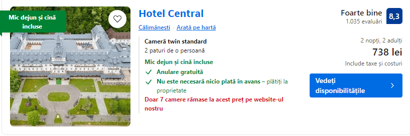 hotel central | cazare calimanesti cu demipensiune | oferte cu demipensiune de 1 decembrie 2024 |