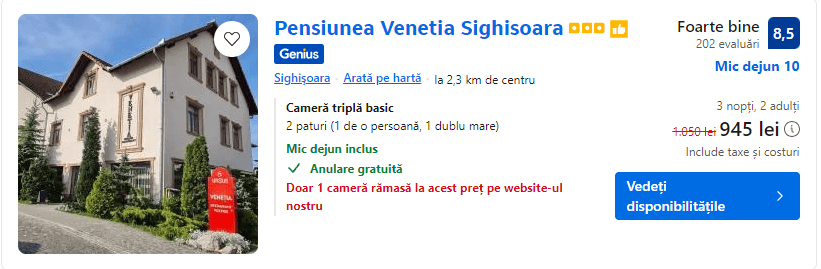 pensiunea venetia | revelion 2025 la sighisoara cu mese incluse |