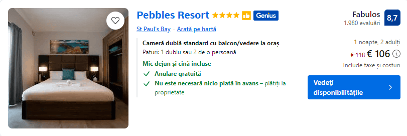 pebbles resort | hotel cu dempensiune Sliema | cazare St Paul Bay | cazare Malta |