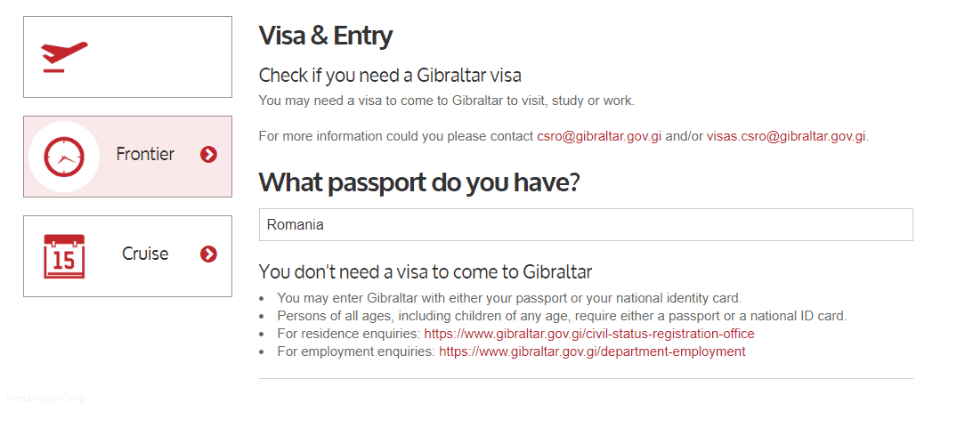 gibraltar conditii de intrare | gibraltar pasaport | gibraltar carte de identitate | acces gibraltar |